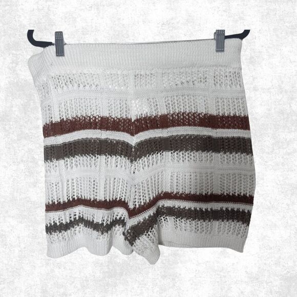 Plus Size 3X Knit Lounge Shorts – Cream Rust Brown Striped Drawstring Boho Beach - Picture 1 of 4